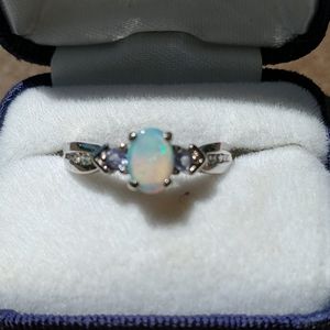 14K detailed Blue Opal Ring with Diamonds